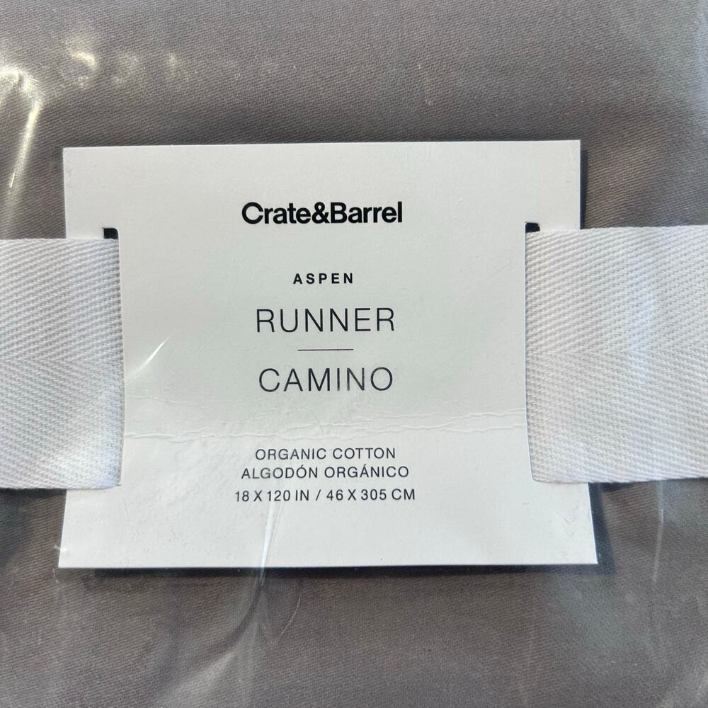 Crate & Barrell NEW Aspen Runner Organic Cotton Metal Gray 18" x 120"